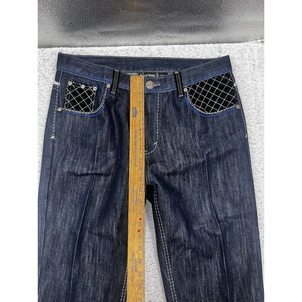 Men's Ak:Cess Akcess Dark Wash Baggy Y2K Embellished Denim Jeans Size 36x32 - Picture 6 of 16